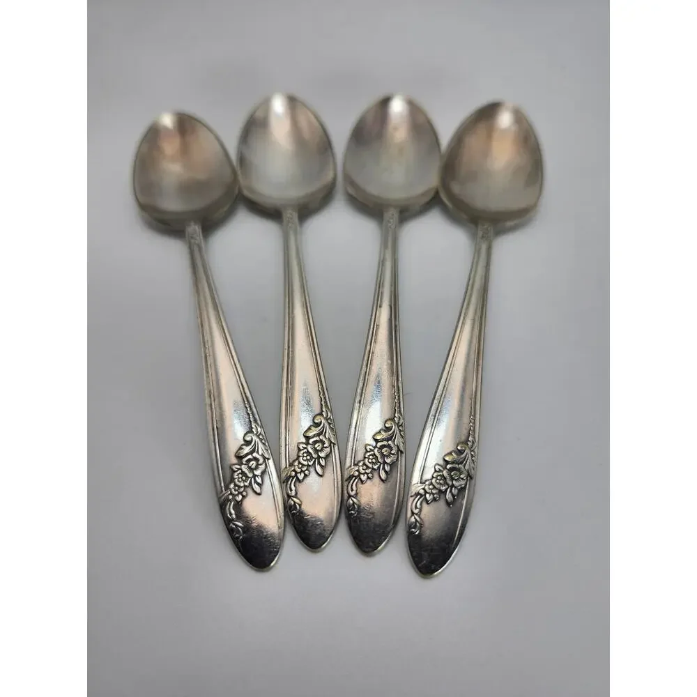 Vtg Lot 4 Oneida Tudor Plate Queen Bess II 6in Teaspoons 1946 Floral Silverplate